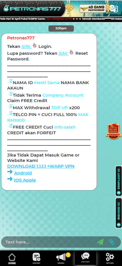Petronas777 - Live Chat - Jomcuci9181